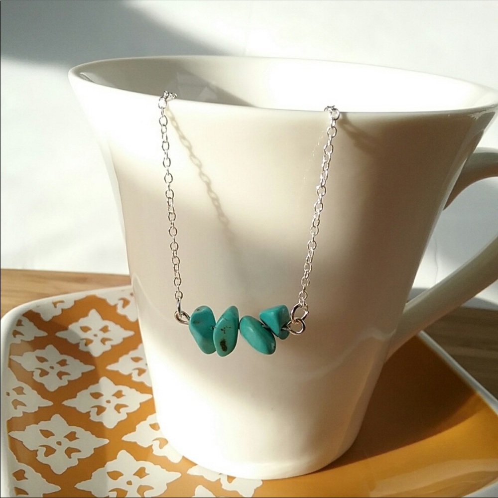 Turquoise Irregular Stone Bar Silver Necklace - image 3